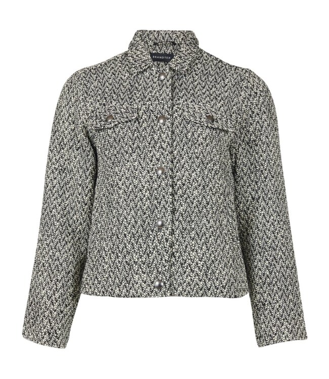 chique vest jasje met knopen en visgraat motief zwart- grijs