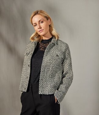 Brandtex. chique vest jasje met knopen en visgraat motief zwart- grijs