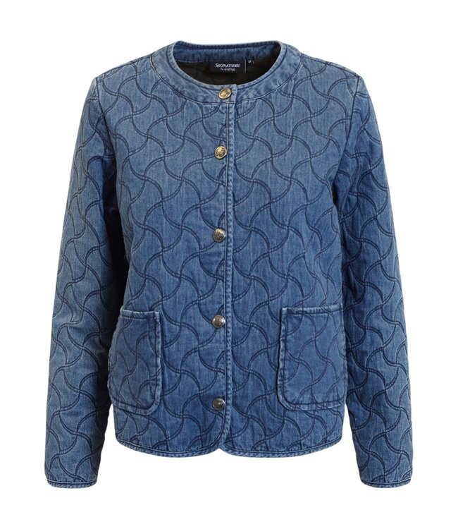 spijker jasje met patroon indigo- blauw