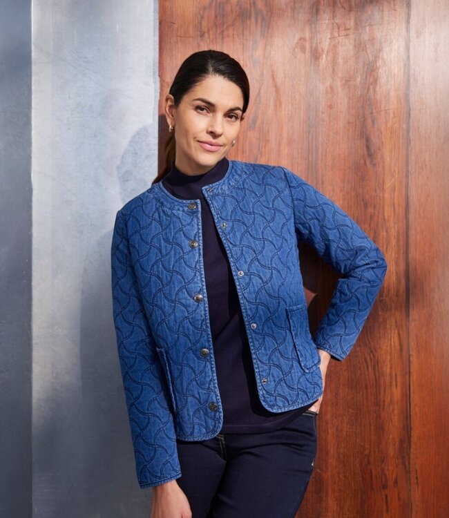 spijker jasje met patroon indigo- blauw