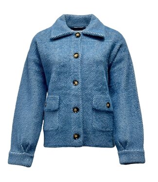 M.X.O. vest- jas met knopen en visgraat motief dames jeansblauw M.X.O.