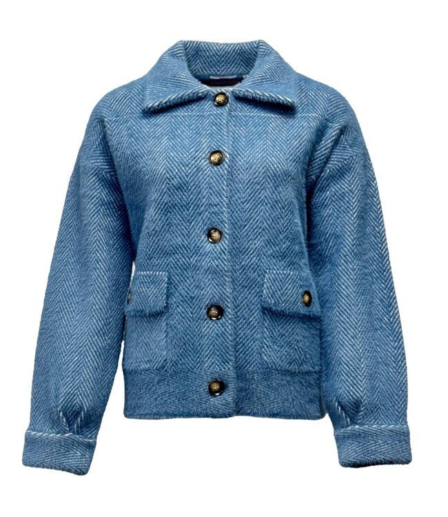 vest- jas met knopen en visgraat motief dames jeansblauw M.X.O.