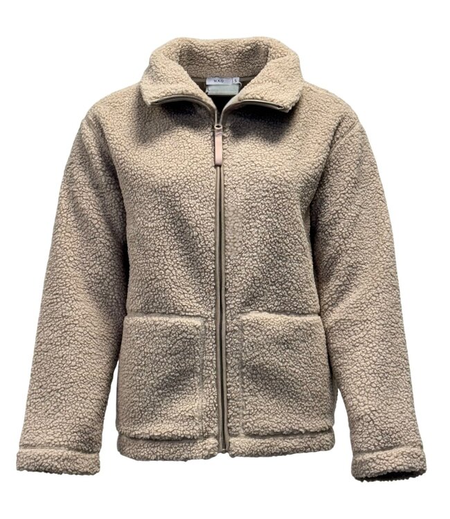 zacht Teddy vest dames licht- taupe M.X.O.