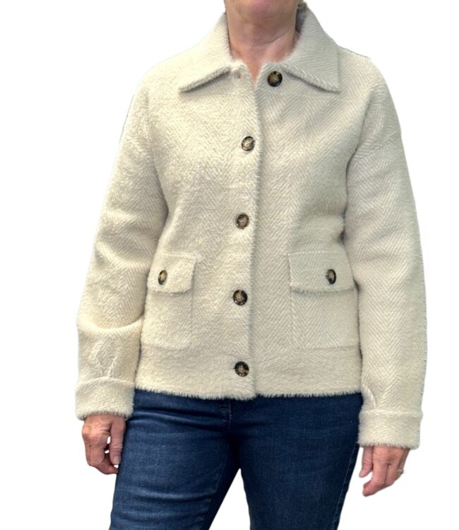 vest- jas met knopen en visgraat motief dames beige M.X.O.