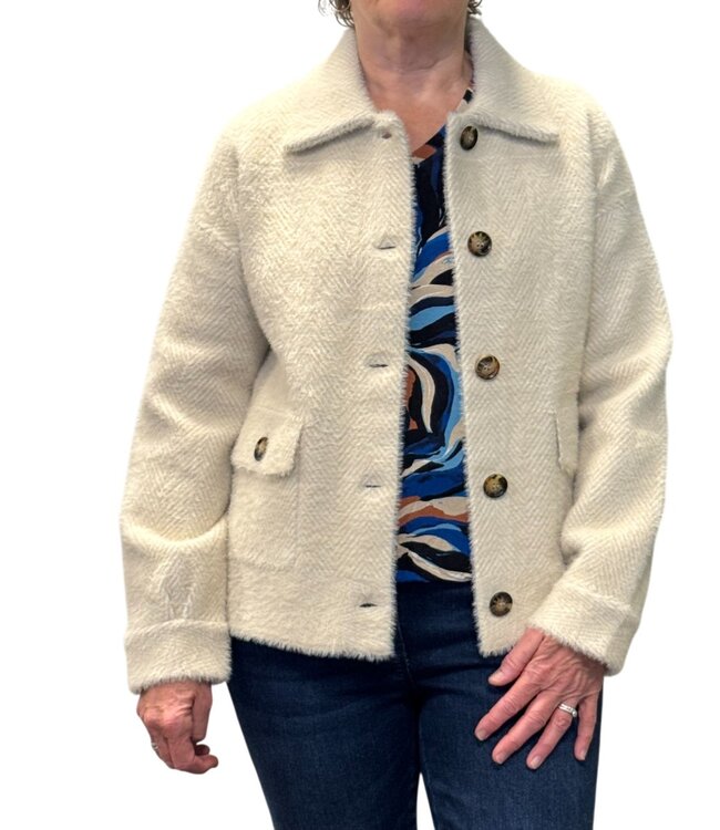 vest- jas met knopen en visgraat motief dames beige M.X.O.