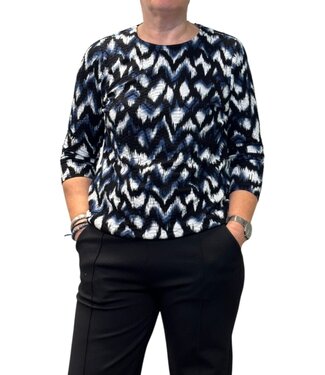 Brandtex. dames blouson (dikke stof) zigzag print blauw- zwart Brandtex