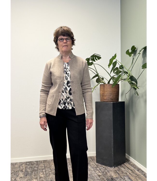 dames blouson shirt elastiek panther print beige- zwart Brandtex