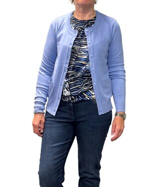 Brandtex. dames vest met vierkante knopen en zakjes blauw
