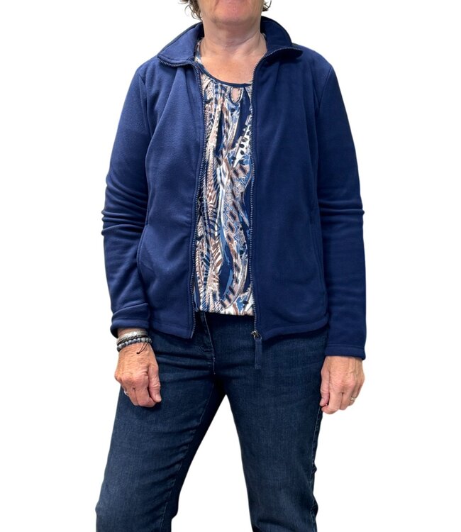dames blouson shirt tijgerprint en gevlamd blauw- bruin 3/4 mouwlengte