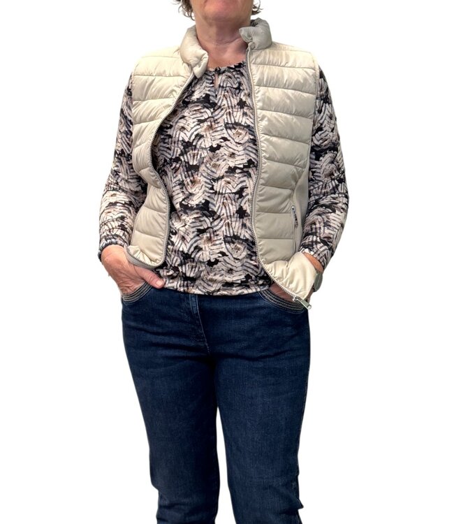 dames blouson shirt veegprint beige- blauw