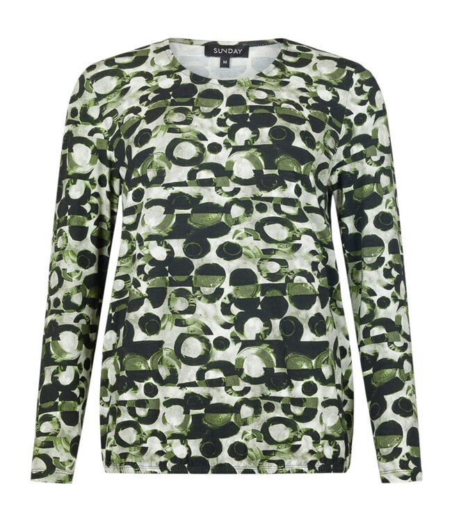 dames blouson shirt elastiek cirkelpatroon groen Sunday (lange mouw)