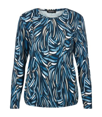 Sunday dames blouson shirt elastiek swirl print aqua- blauw Sunday (lange mouw)