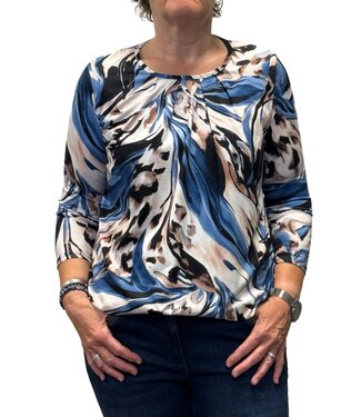 BLAUW dames blouson shirt animal blauw- beige 3/4 mouwlengte
