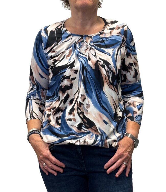 dames blouson shirt animal blauw- beige 3/4 mouwlengte