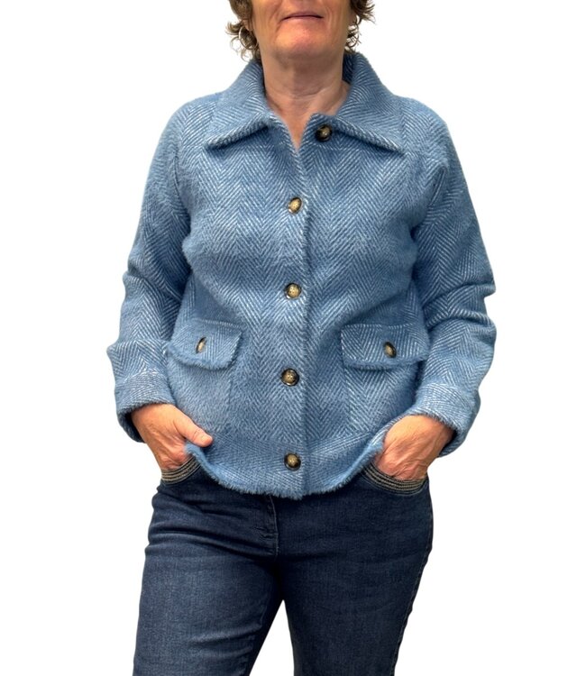 vest- jas met knopen en visgraat motief dames jeansblauw M.X.O.