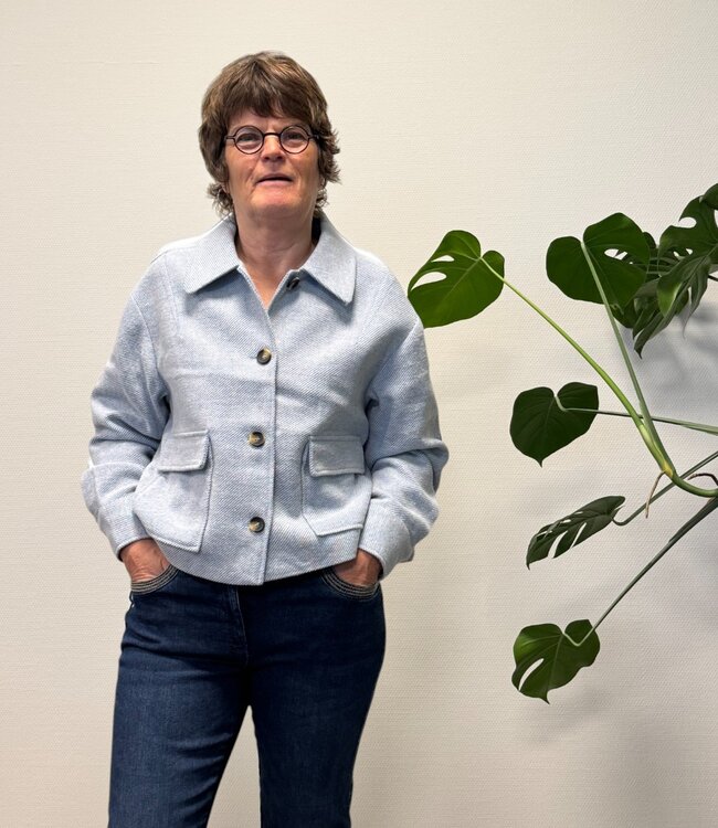 dames vest- jas met 30% wol en visgraat motief blauw B. Copenhagen