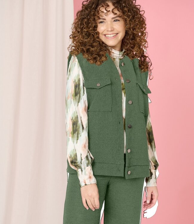 dames gilet "Beertje" boucle uni khaki- groen