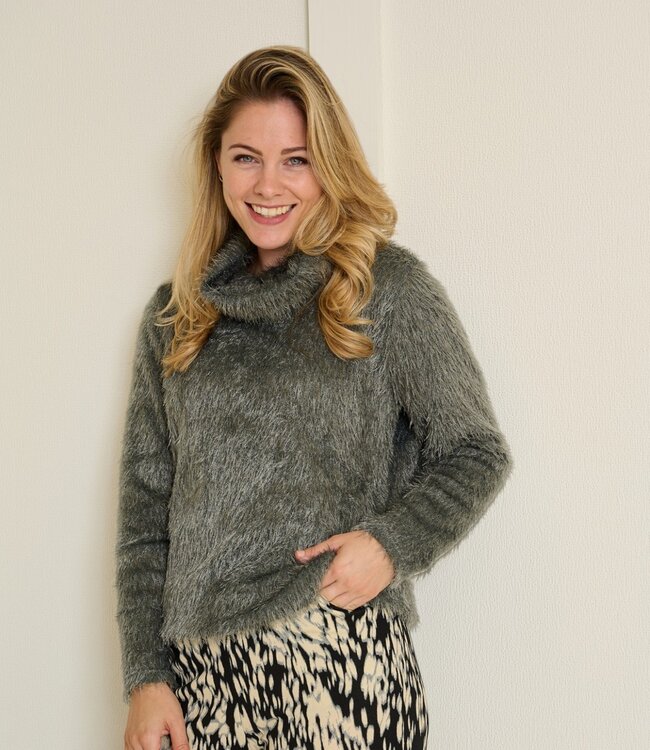 harige dames blouson pullover hangcol grijs