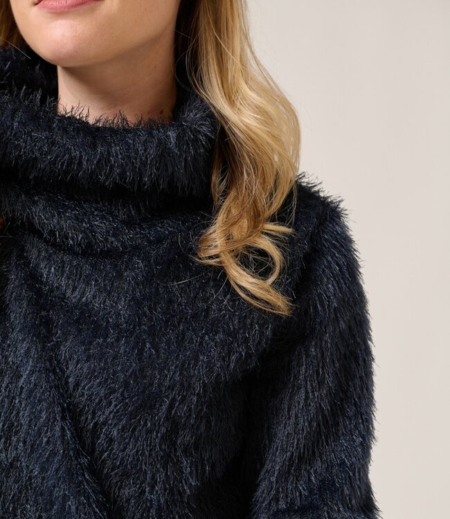 harige dames blouson pullover hangcol marine