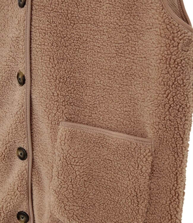 zacht dames gilet met knopen en zakjes taupe "Teddy" - FreeQuent