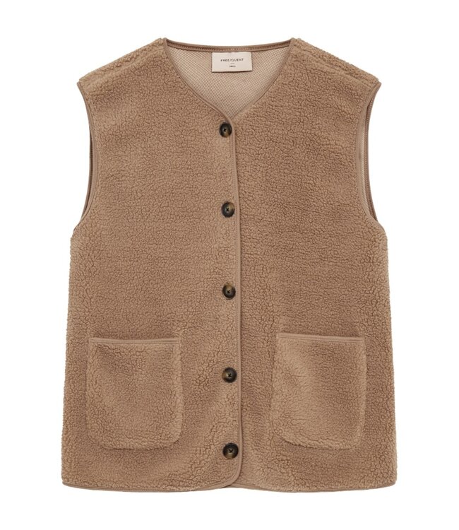 zacht dames gilet met knopen en zakjes taupe "Teddy" - FreeQuent