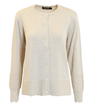 Signature chique katoenen dames vest met gewerkte boord beige Signature