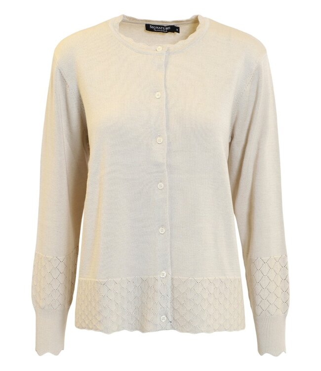 chique katoenen dames vest met gewerkte boord beige Signature