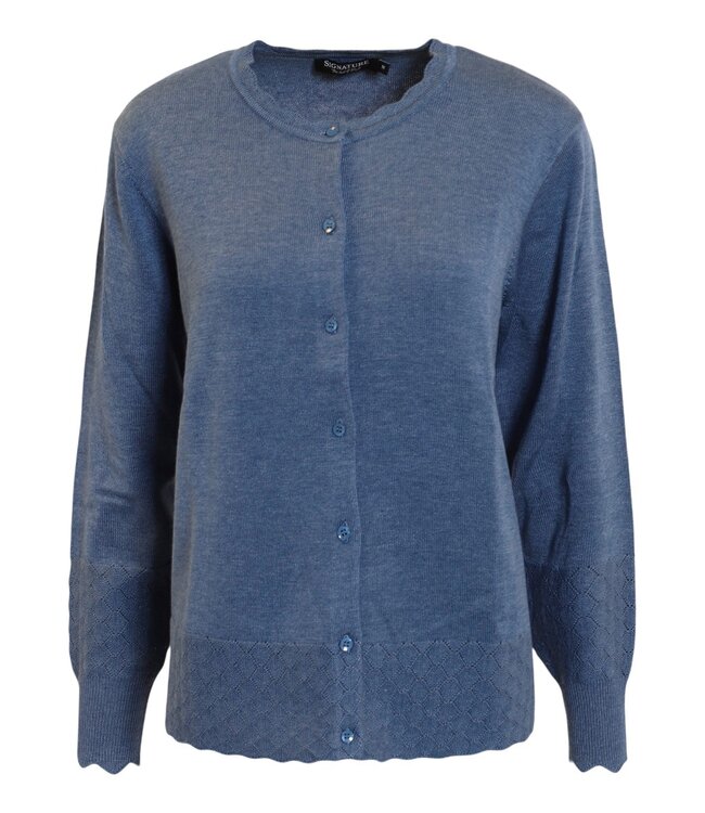 chique katoenen dames vest met gewerkte boord jeansblauw Signature