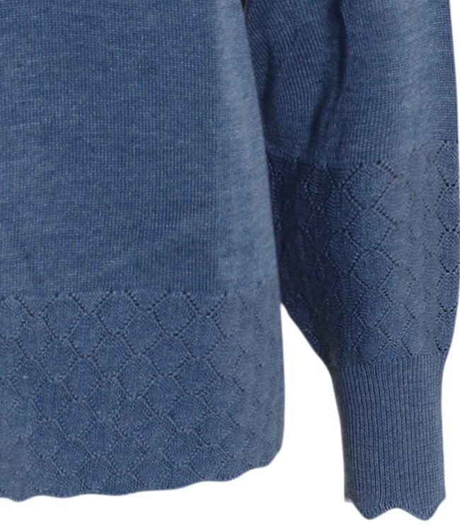 chique katoenen dames vest met gewerkte boord jeansblauw Signature