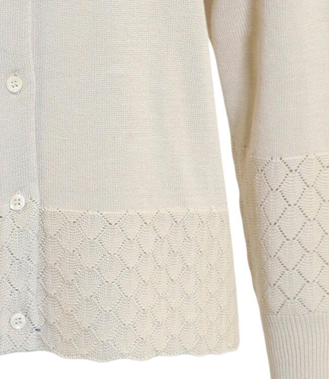 chique katoenen dames vest met gewerkte boord beige Signature