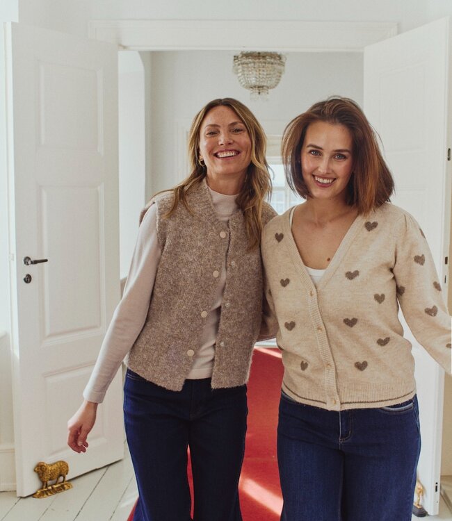 dames gilet met knopen en 10% wol "JUMP" taupe FreeQuent