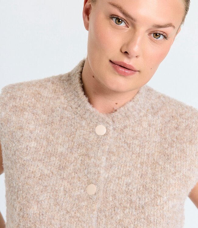 dames gilet met knopen en 10% wol "JUMP" taupe FreeQuent