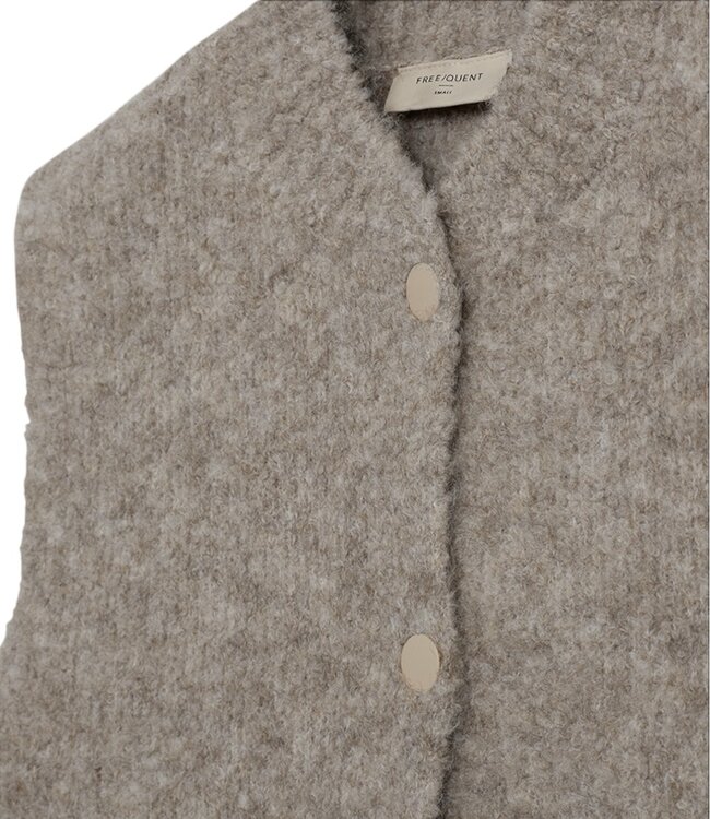dames gilet met knopen en 10% wol "JUMP" taupe FreeQuent