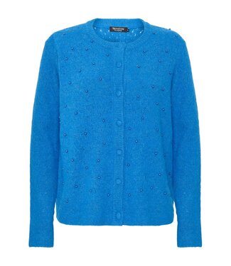 Brandtex. dames vest met knopen en pareltjes 5% wol blauw Brandtex