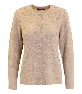 Brandtex. dames vest met knopen en pareltjes 5% wol camel Brandtex