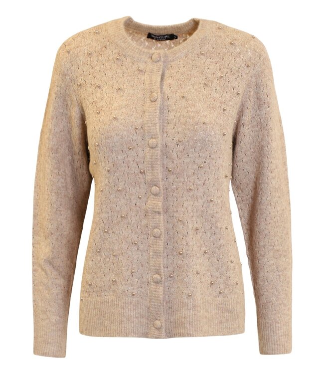 dames vest met knopen en pareltjes 5% wol camel Brandtex