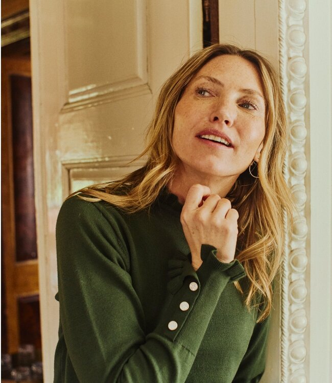 dames pullover "Katie" roesel- boordje mosgroen FreeQuent