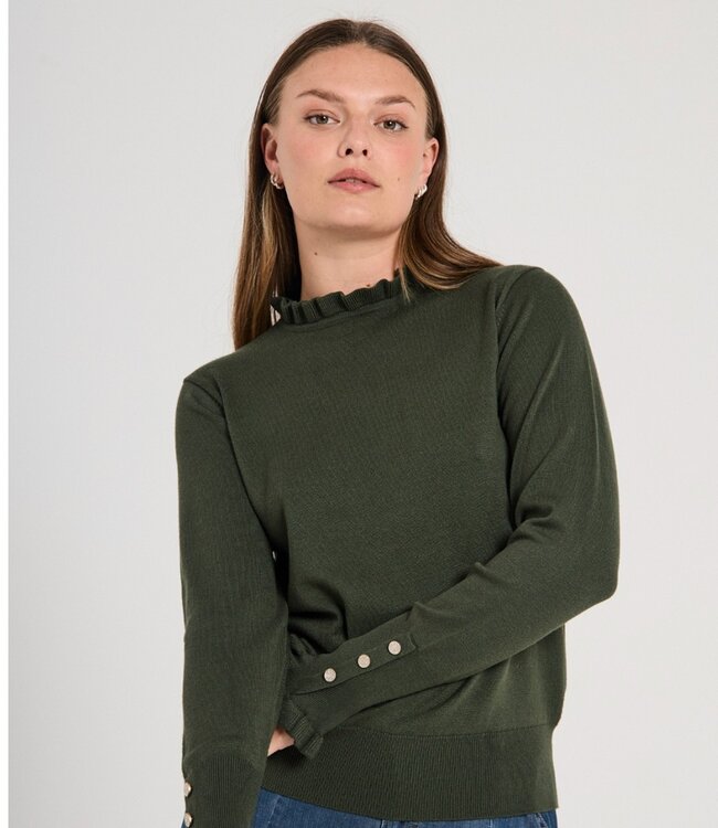 dames pullover "Katie" roesel- boordje mosgroen FreeQuent
