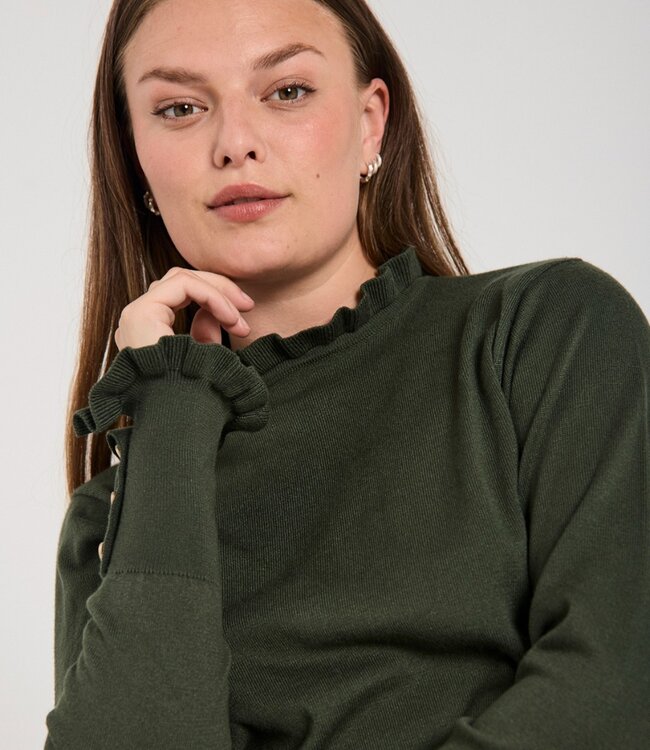 dames pullover "Katie" roesel- boordje mosgroen FreeQuent