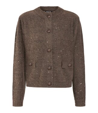 Signature chique dames vest met knopen, wol en glitters bruin Signature