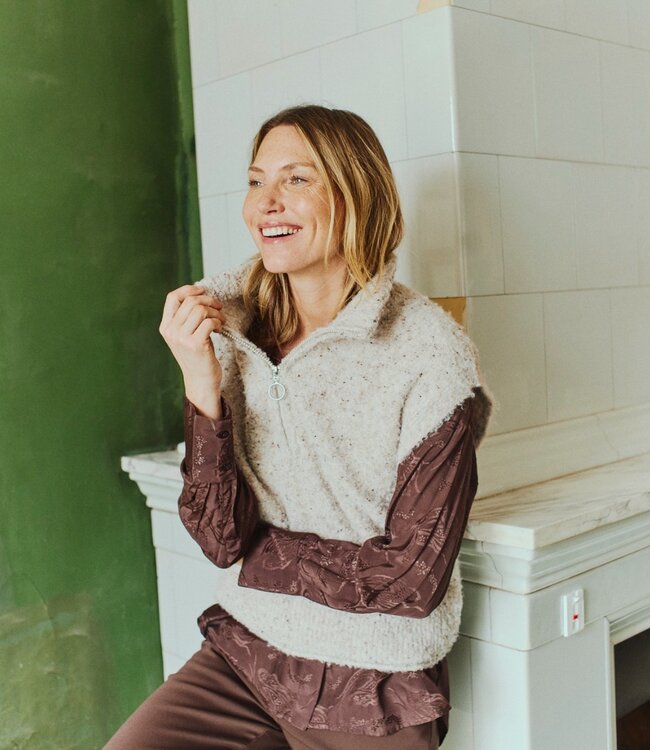 dames gilet met ritssluiting "Nemes" gemeleerd beige FreeQuent