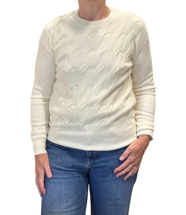 effen warme dames trui met kabel structuur offwhite Marinello