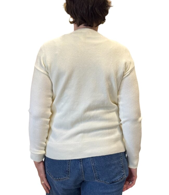 effen warme dames trui met kabel structuur offwhite Marinello