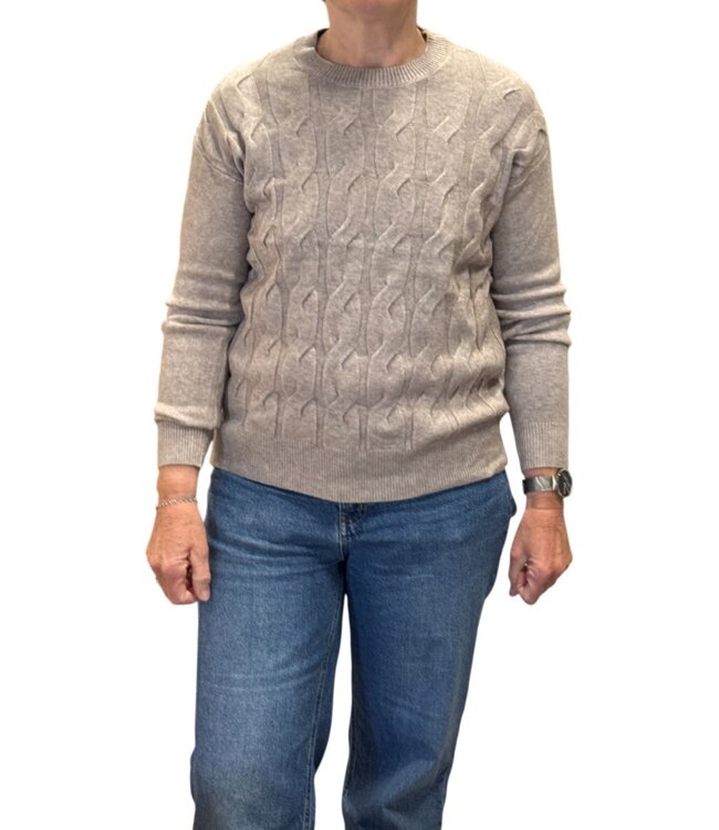 effen warme dames trui met kabel structuur taupe Marinello