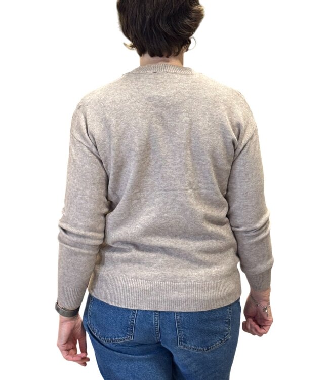 effen warme dames trui met kabel structuur taupe Marinello