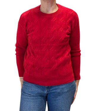 Marinello effen warme dames trui met kabel structuur rood Marinello