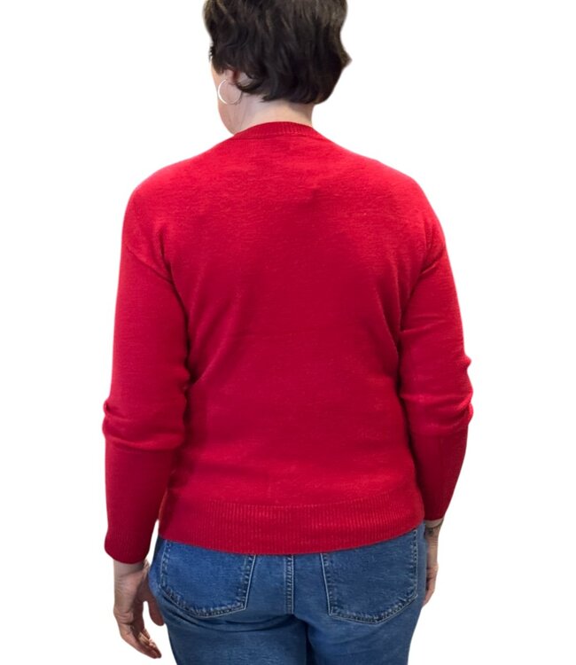 effen warme dames trui met kabel structuur rood Marinello