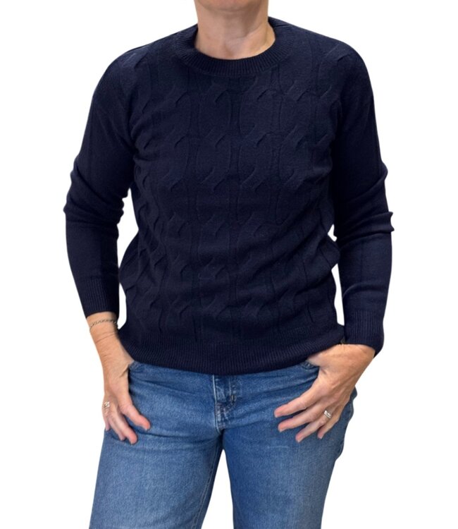 effen warme dames trui met kabel structuur marine Marinello