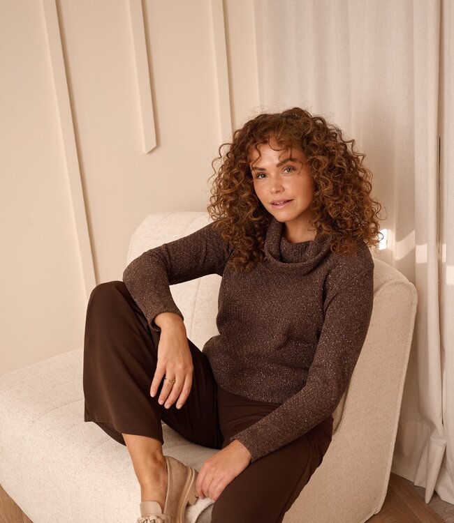 blouson pullover "Nico" met hangcol en lurex dames bruin Fos- Amsterdam