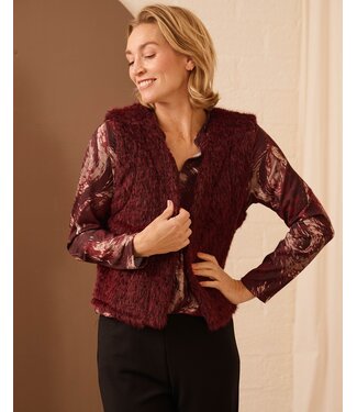 FOS - Amsterdam dames gilet Margriet faux- fur "Beaver" bordeaux